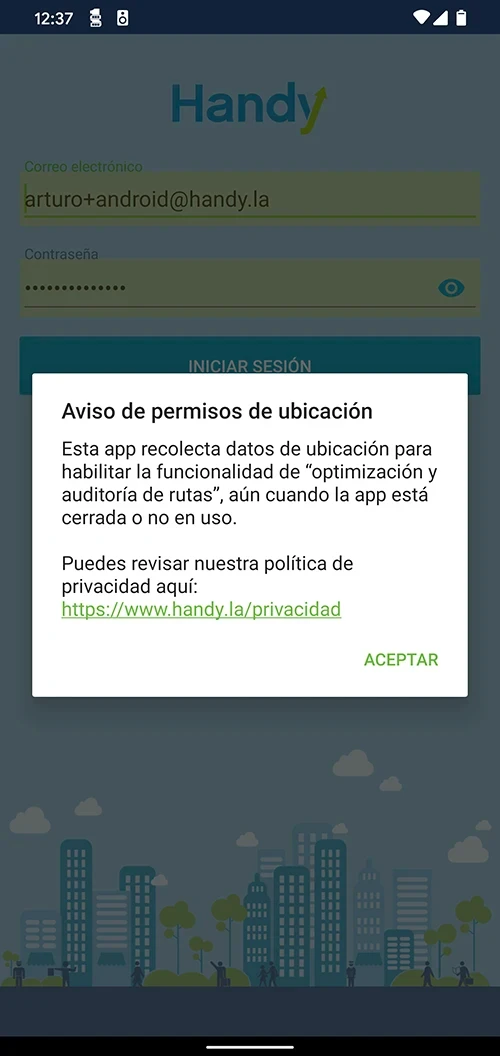 Screenshot app location permissions.