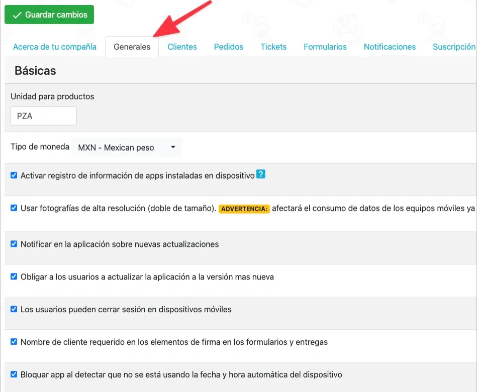 Screenshot app web configurations.
